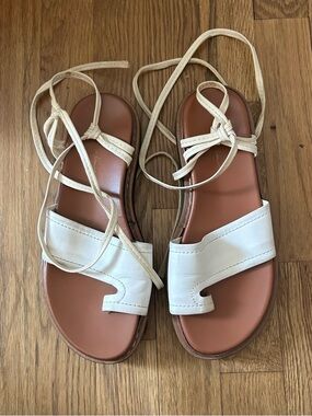 Proenza Schouler White Leather Wrap-Around Flat Sandals - Size 37